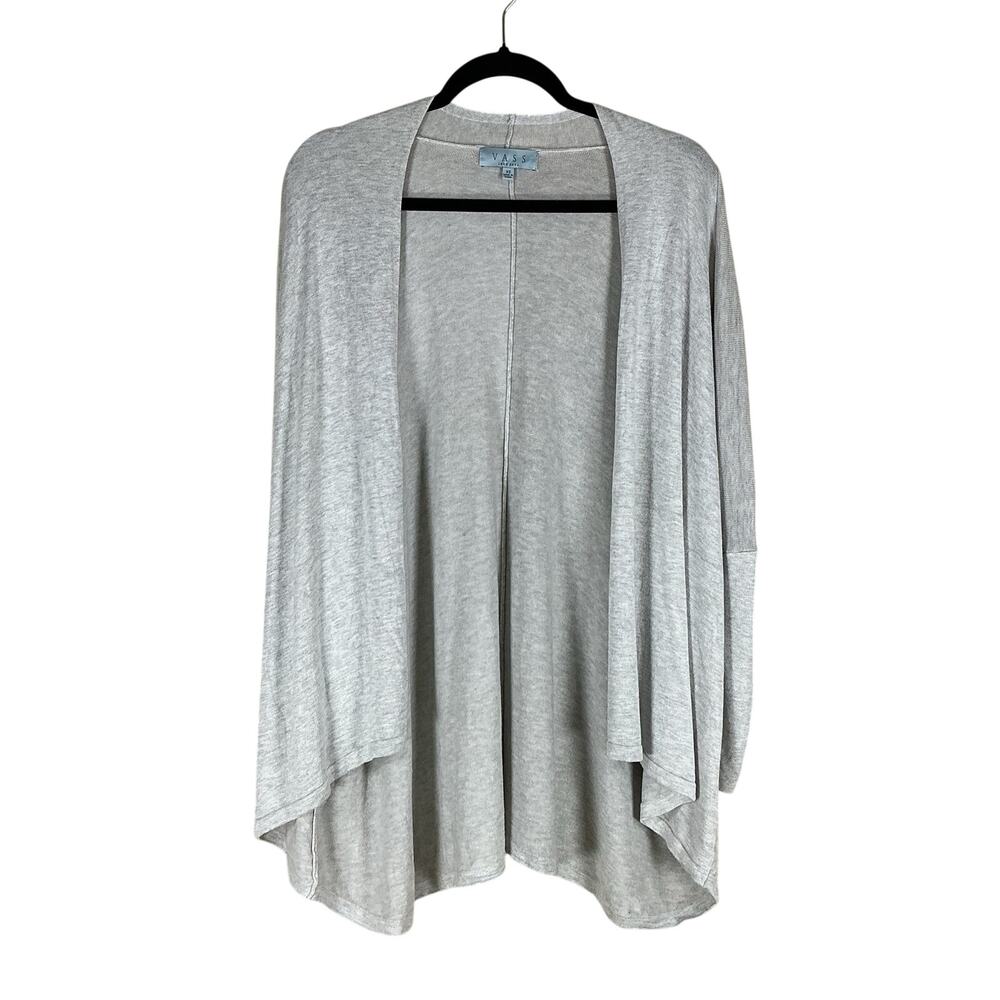 Joan Vass Cardigan Women’s XS Heather Gray Open Front Lightweight Flowy Sweater